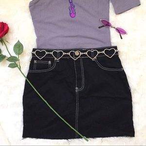 NWT F21 Black contrast stitch denim mini skirt